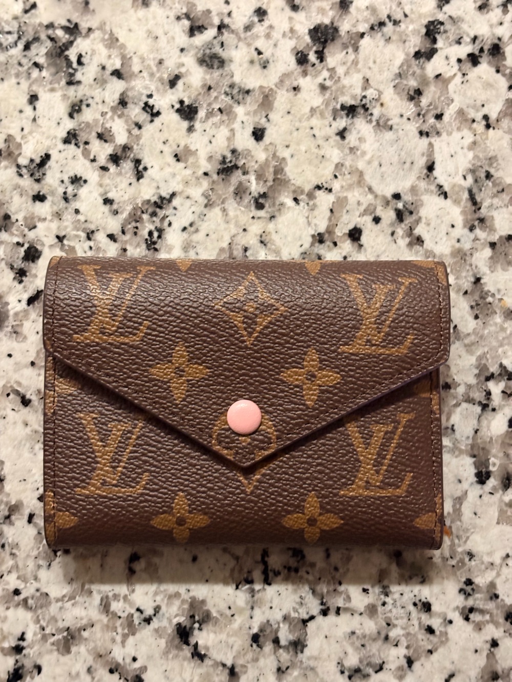 Louis Vuitton Brown trifold Monogram Wallet with Pink Snap Closure